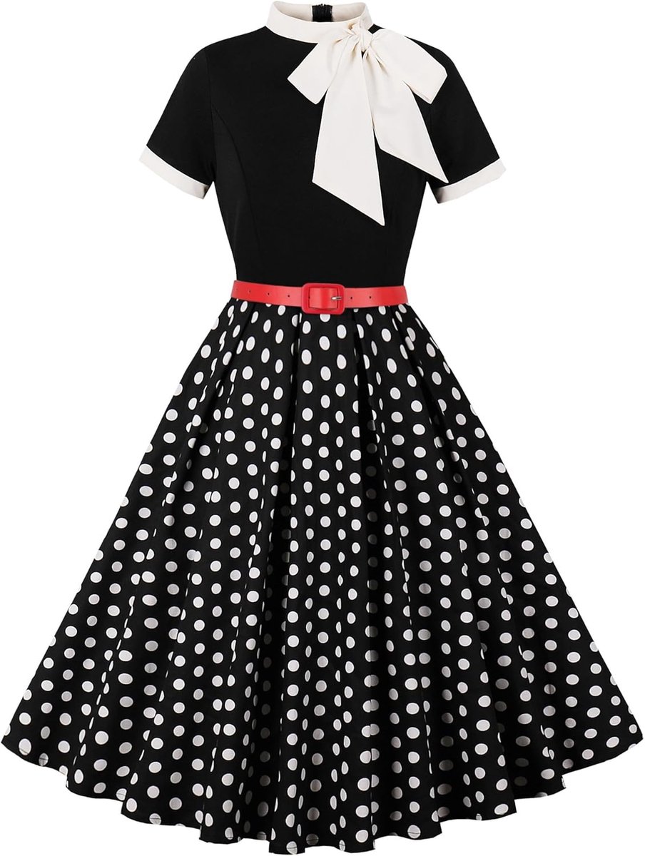 Dames Cocktailjurk jaren 50 Stippen met Strikdetail