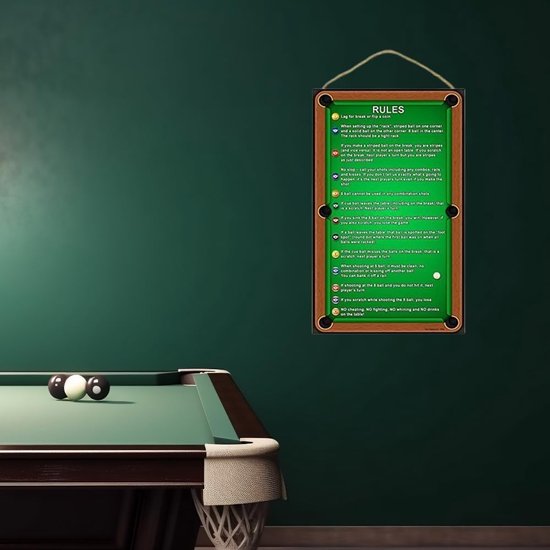 Biljart Regelbord - Pool Tafel Regels - Spel Duidelijkheid - Gemaakt in VS - 10 x 16 inch - Houtkleur — afbeelding 4