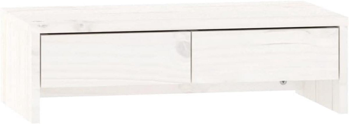 Monitor Verhoger - Bureau Organizer - Werkplek Optimalisatie - Massief Grenenhout - 50 x 27 x 15 cm - Wit