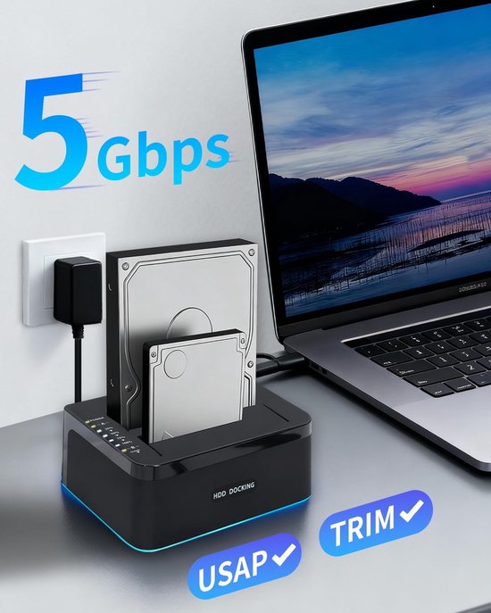 Externe Harde Schijf Dock - Opslagstation - Data Back-up - Offline Klonen - 20TB Capaciteit - Zwart — afbeelding 5