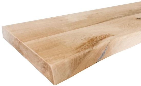 FLE - Wandplank eiken boomstam 80 bij 30 cm van 4 cm dik massief hout met voorkant boomstam rand