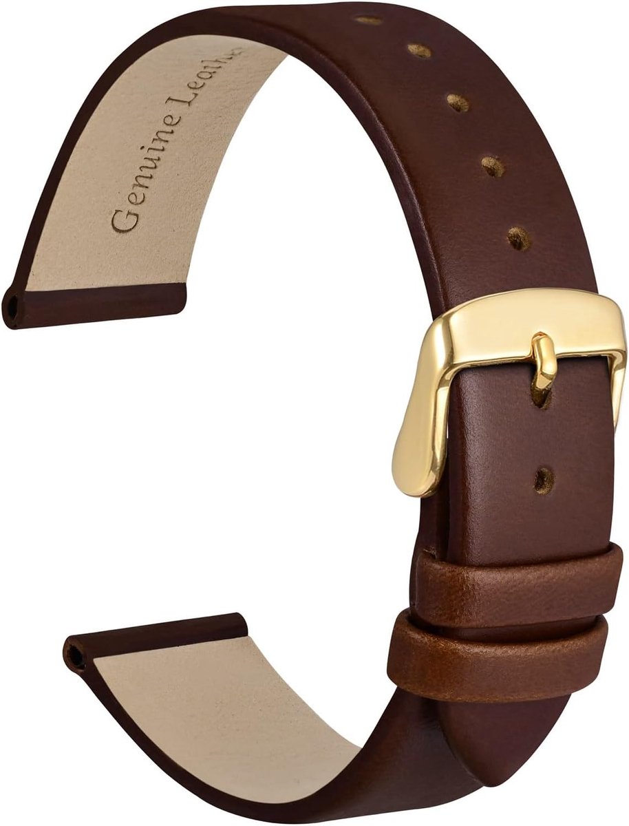 Elegante Donkerbruine Leren Horlogeband 14mm met Gouden Gesp