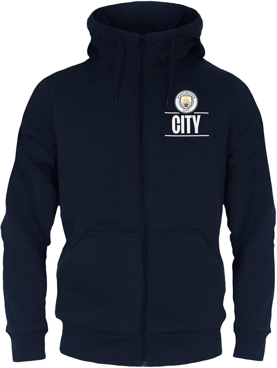 Officiële Heren Hoodie met Rits en Fleece Voetbal Cadeau - Blauw - Maat XL