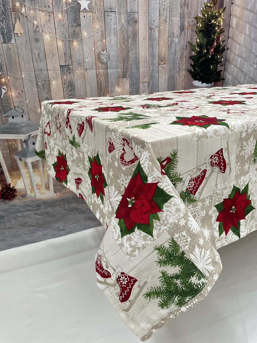 Katoenen Kerst Tafelkleed Modern Shabby Chic Design Gemaakt in Italië