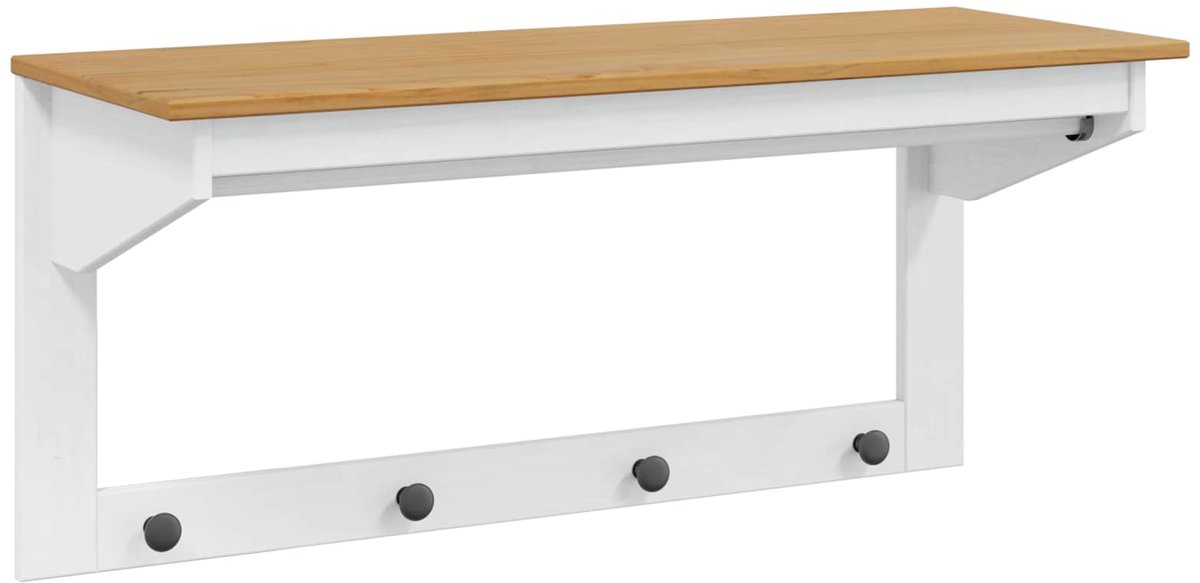 vidaXL - Kapstok - HILL - Wit - en - honingbruin - 90 - x - 35 - x - 41,5 - cm