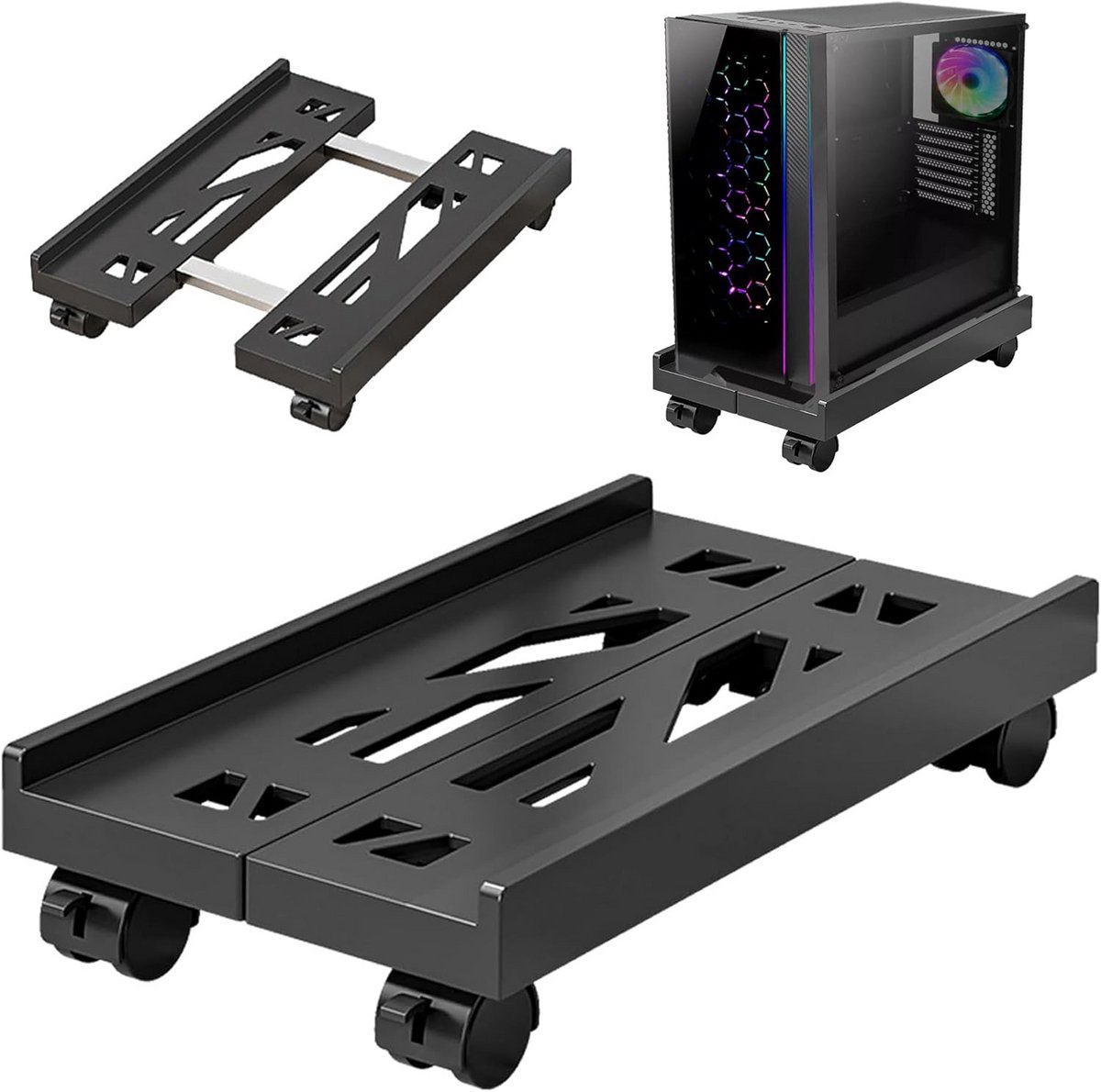 Verstelbare PC Standaard met Wielen voor CPU Tower - Universele Trolley Onder Bureau