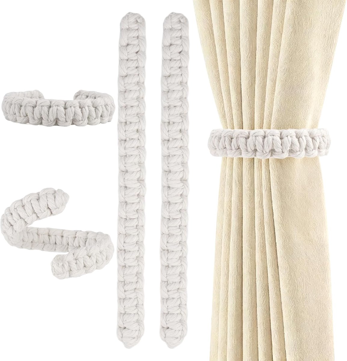Famanu – 4 stuks gordijngordijnhouders - 61 cm - handgebreide gordijnen - gordijnhouders - katoenen gordijnhouder - gordijnhouder voor kantoor - woonkamer - slaapkamer (beige)