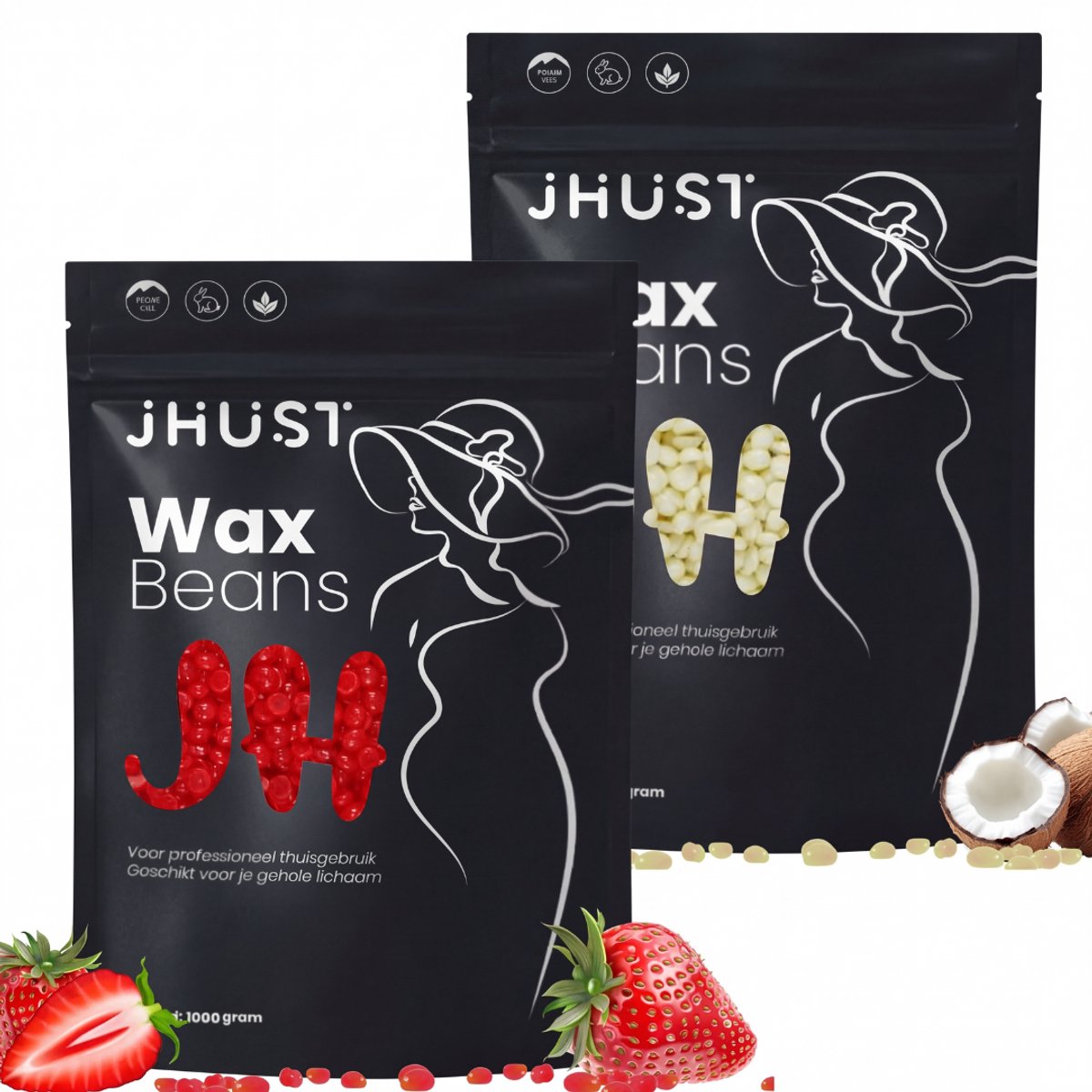 JHust® Wax Beans 2KG Strawberry + Coconut - Wax Parels - Wax Bonen - Wax Korrels - Waxparels - Harskorrels - Hars korrels - Wax ontharen - Wax Pearls - Hars bonen - Hard Wax Beans - Wax - Wax Parels - Hars parels - Kerstcadeau voor vrouwen