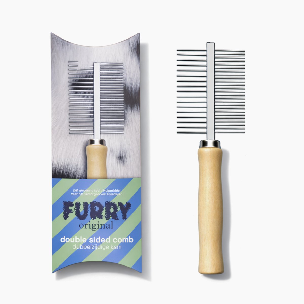 Furry Original® Dubbelzijdige Kam - Honden & Katten - 2 in 1 met Fijne en Grove Tanding - voor Klitten, Los Haar en Vuil - Ondervacht - Langharig en Kortharig - Hondenhaar, Kattenhaar en Dierenhaar Verwijderaar - Verzorging - Hond & Kat - RVS