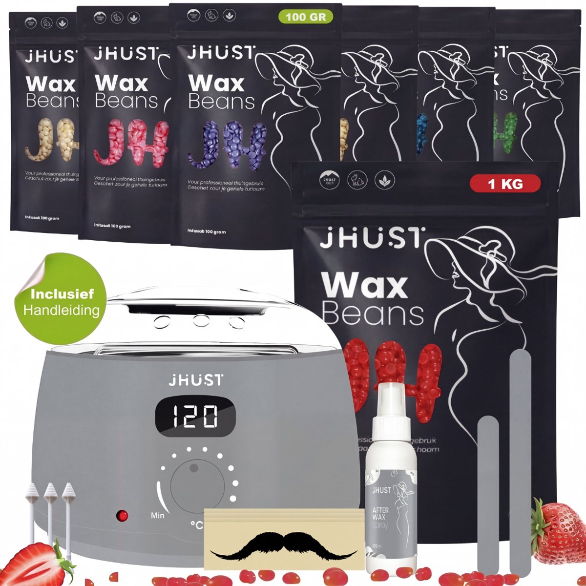 JHust® Professionele Wax Apparaat SET Grijs + Extra 1KG Wax Beans + Siliconen Wax Sticks - Wax Beans Verwarmer - Wax Heater - Ontharing Set - Wax Set - Wax stick - Harsontharing - Waxverwarmer - Wax Bonen - kerstcadeau voor vrouwen
