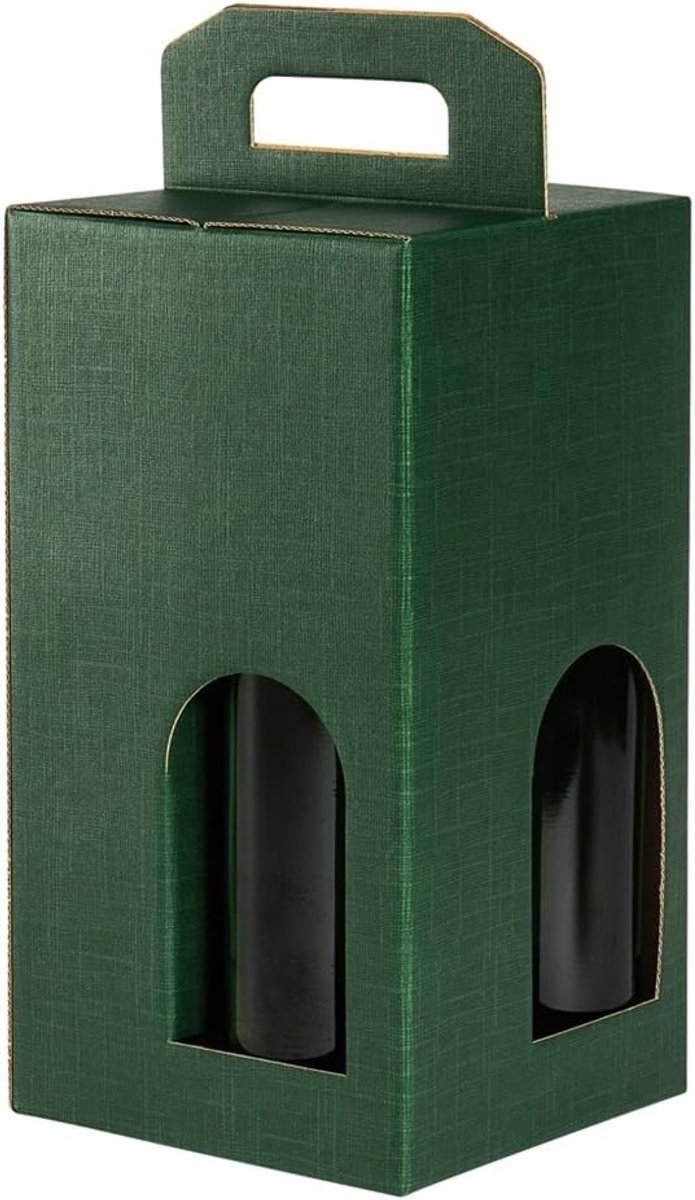 Set van 5 Groene Wijndozen voor 4 Verticale Flessen - Kartonnen Flesverpakking