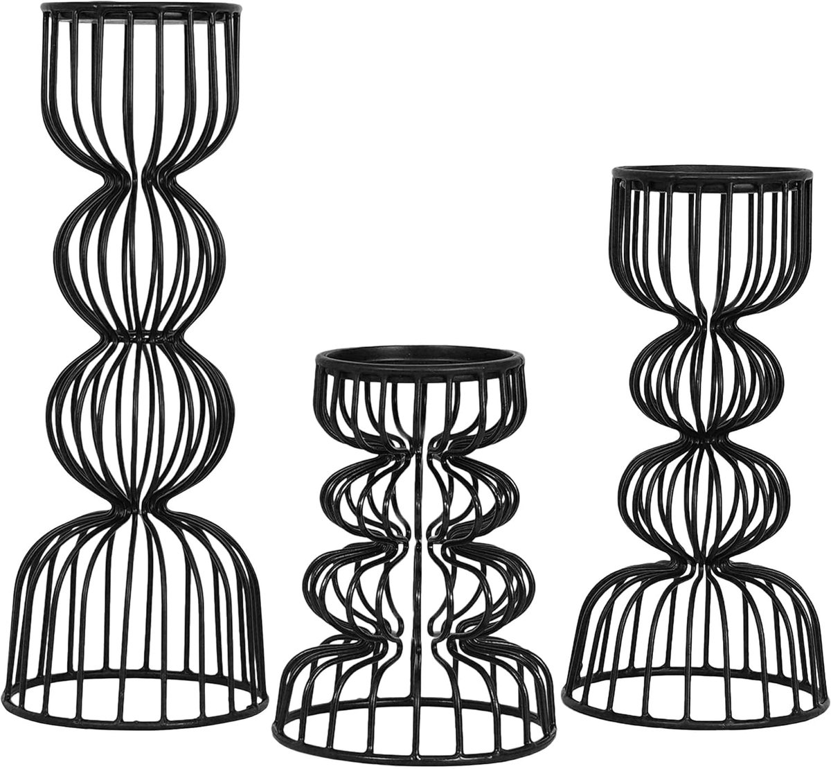 Set van 3 zwarte metalen kaarsenstandaards voor pilaarkaarsen - handgemaakt