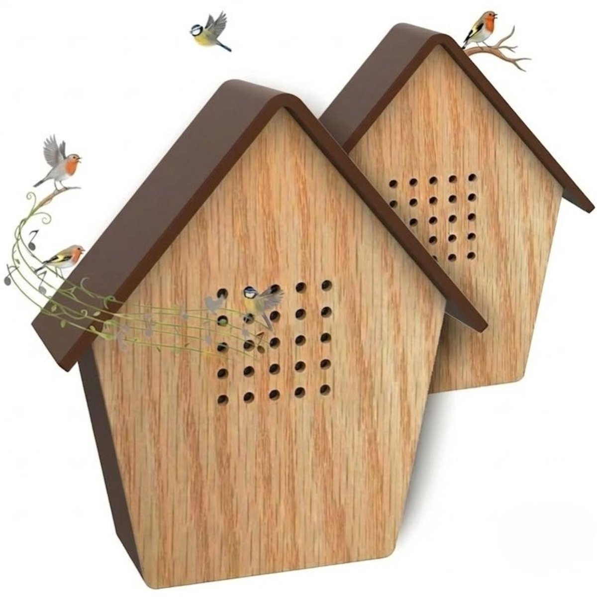 SNJY® Vogelhuisje met Geluid - Vogelgeluiden Huisje voor op Toilet - Vogelgeluiden Huisje met Sensor - 9 Melodieën - 2 Stuks - Lichtbruin