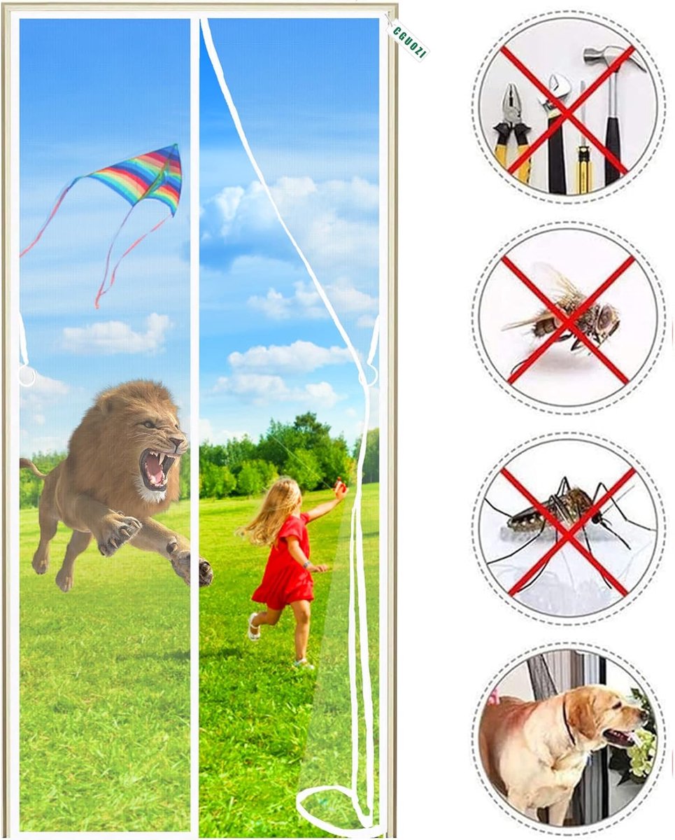 Magnetische Hordeur 180x205 cm - Zelfsluitend Vliegengordijn voor Binnen en Buiten - Wit