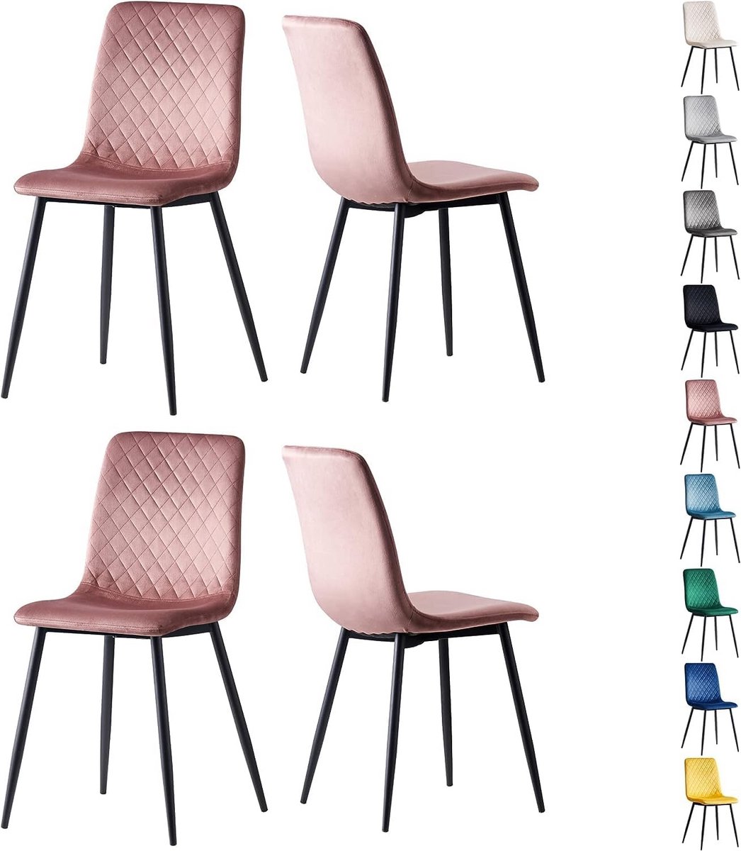 Set van 4 Designer Eetkamerstoelen van Fluweel met Metalen Poten