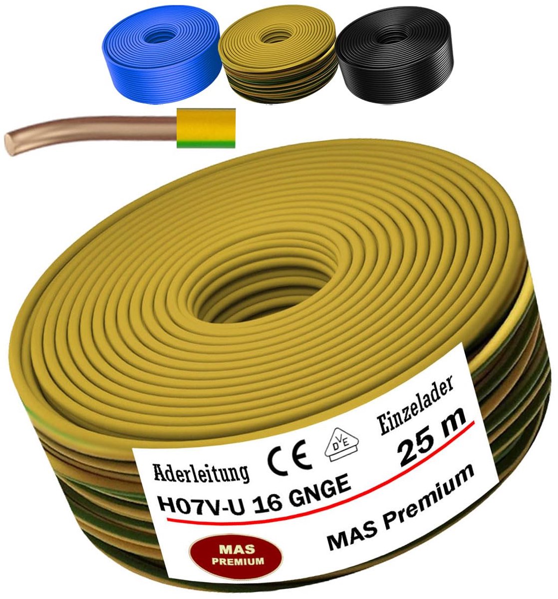 Aderkabel H07 V-U - Enkeldraads kabel Stroomkabel - Elektrische installaties - Koperen geleider - 50 meter - Groen/geel