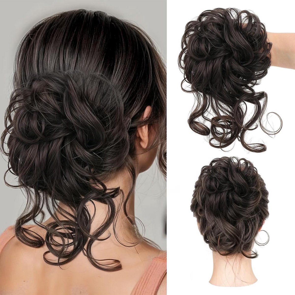 Synthetisch Rommelige Haar Knot - Krullend Golvend Updo Stuk voor Vrouwen