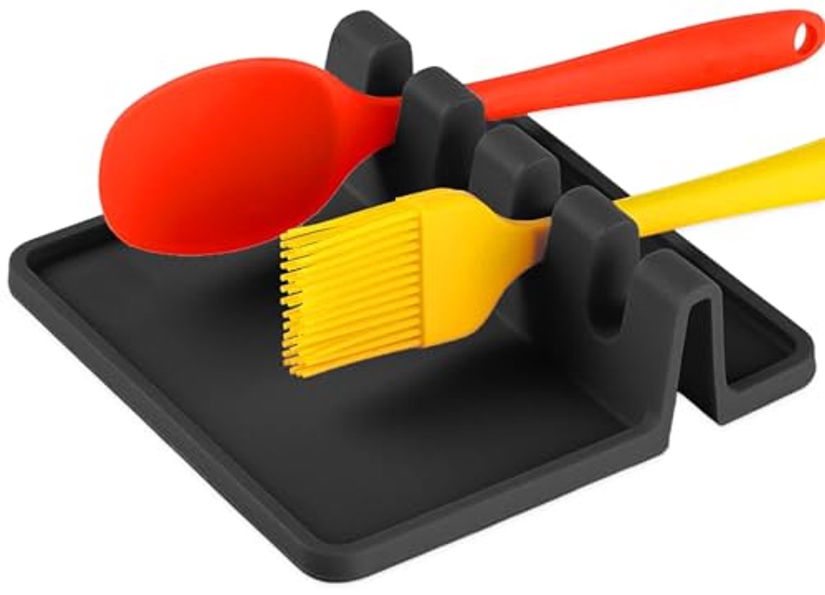 Ultiluxe® Lepelhouder - Keuken Utensilienhouder - Siliconen Keukenhulp - 13,8 x 13,8 x 3,9 cm - BPA Vrij - Lekvrij - Zwart