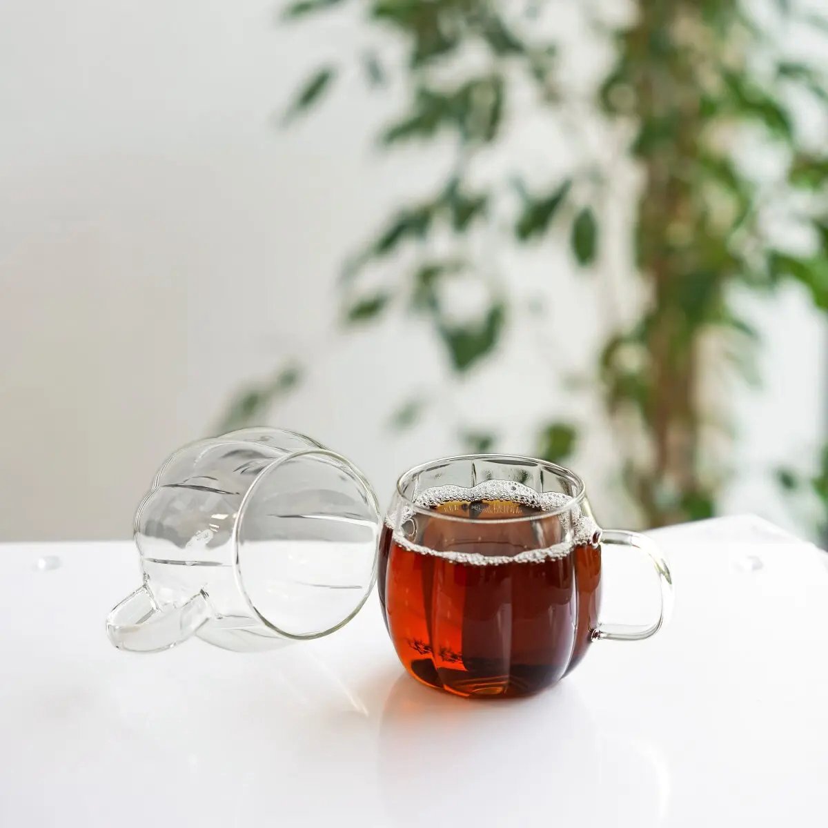 Mulex-stijl glazen set 2 stuks – geribbeld met handvat – hittebestendig – 400 ml Ø9xH9