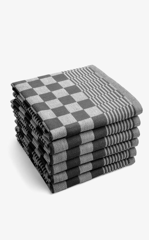 Set de torchons Block Zwart - 65x65 - 6 pièces - Carreaux - Block serviettes - 100% coton - Restauration Essuies de vaisselle – torchon – torchon à carreaux