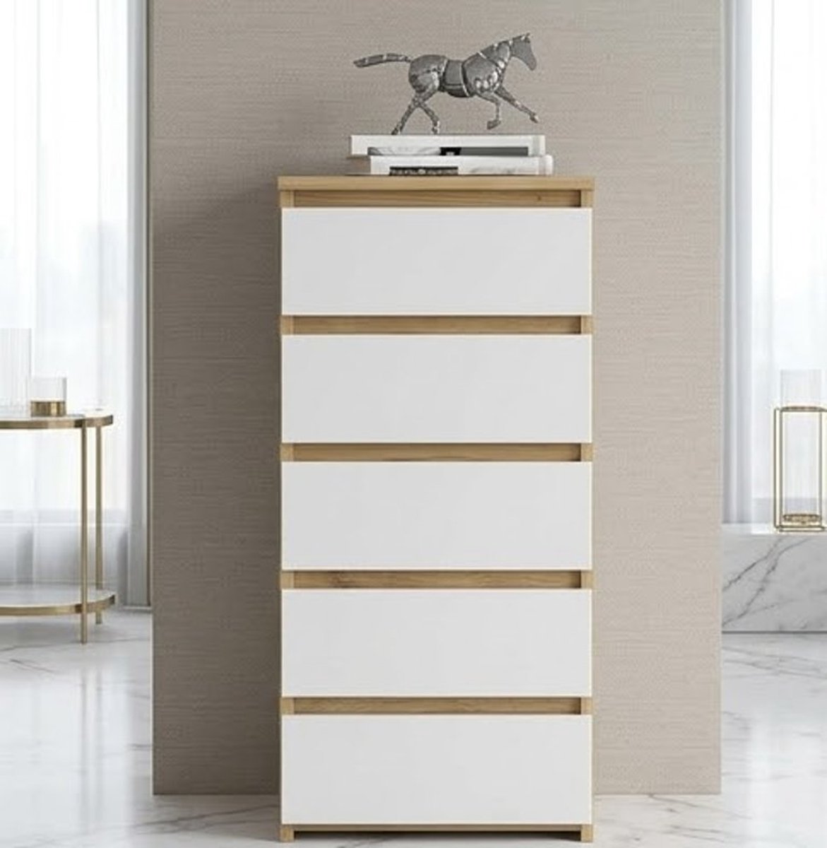 Commode Serena CL5 40 cm | 5 laden | Kast | voor de woonkamer | voor de slaapkamer | B40 x H92 x D35 cm | Gewicht 21,9 kg | Ambachtelijk eiken/grafietgrijs - Casa Serena
