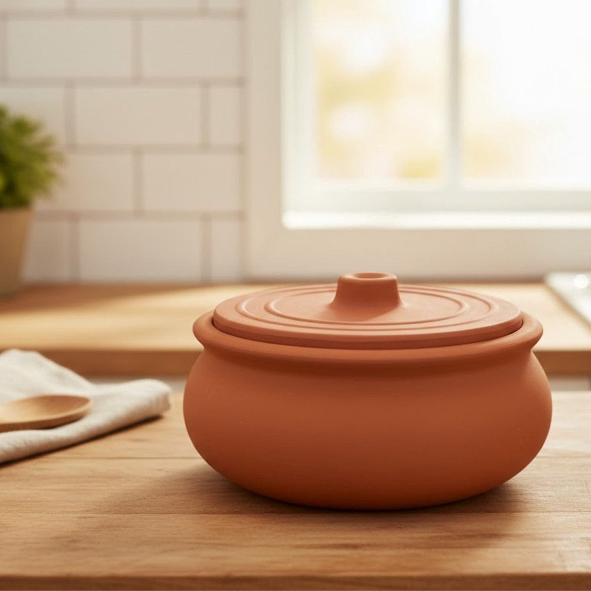 Tureks - aardewerk pan - groot - hittebestendig - naturel - handgemaakt met deksel
