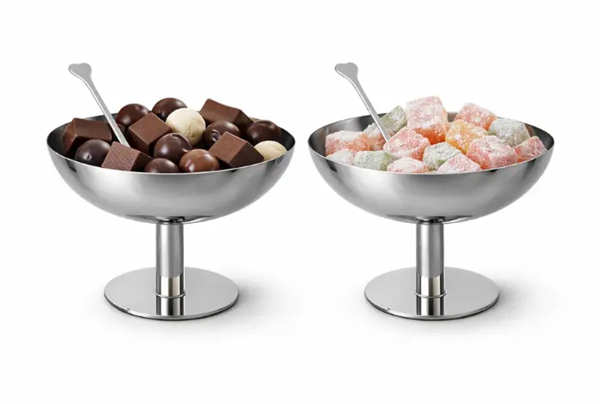 Aura - Pedestal Bowls - 2-delig - RVS - 13,5 cm - 250 ml - glanzend, duurzaam, stijlvol