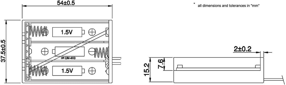 AAA Batterijhouder met Aan/Uit Schakelaar - 3x AAA Mignon Batterijvak - Zwart