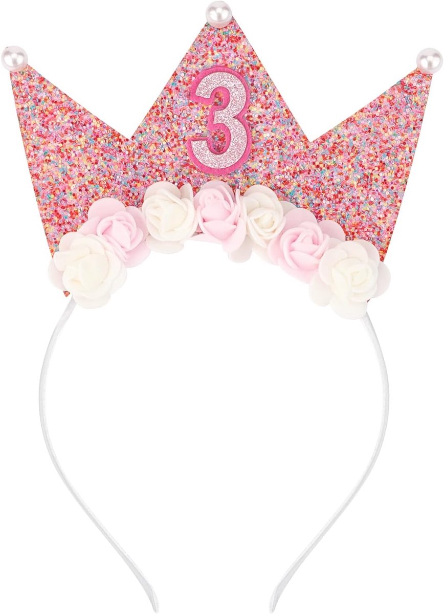 Prinsessenkroon Haarband voor Meisjes - Glitter Tiara en Bloemen Haaraccessoire