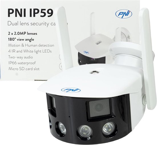 Draadloze IP Beveiligingscamera Set met Dubbele Lens 4MP Panoramisch Zicht en 128GB MicroSD Kaart — afbeelding 2