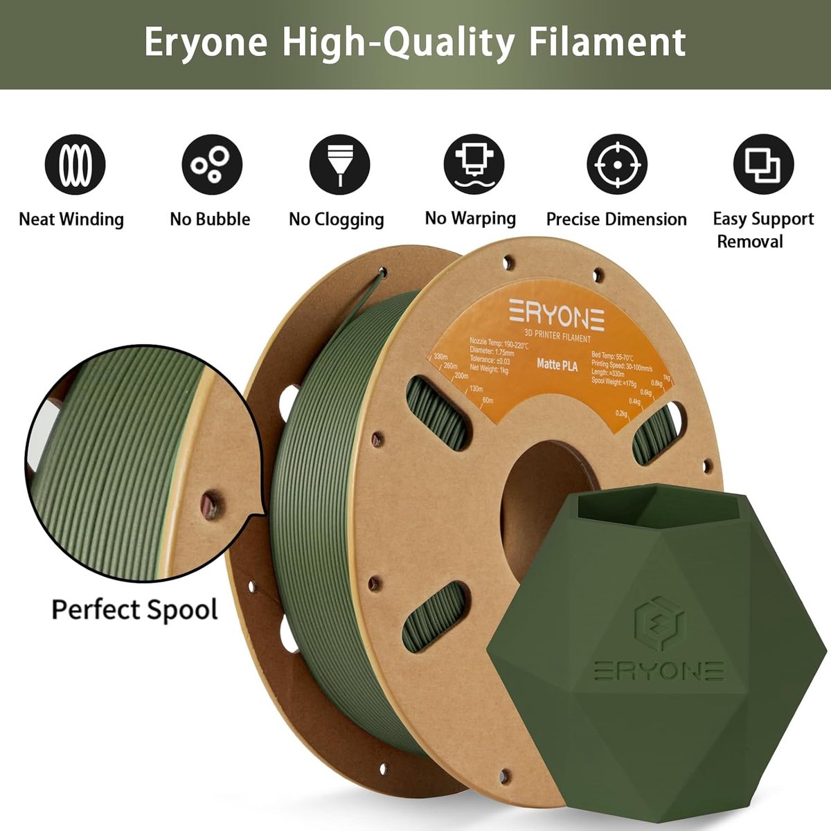 PLA Filament - 3D Print Materiaal - Modelbouw - Mat Olive Groen - 1.75mm 1kg