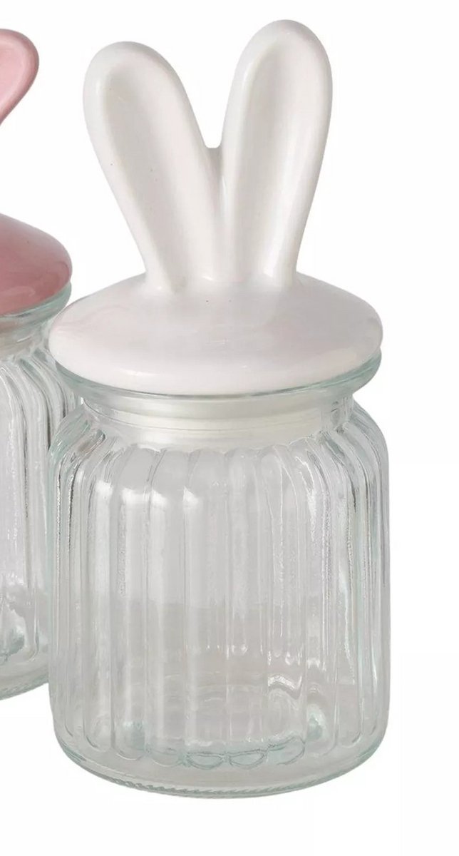 BOLTZE HOME - Opbergpotje konijntje - wit - 16,5cm x Ø 7,5 cm - glas - 260 ml