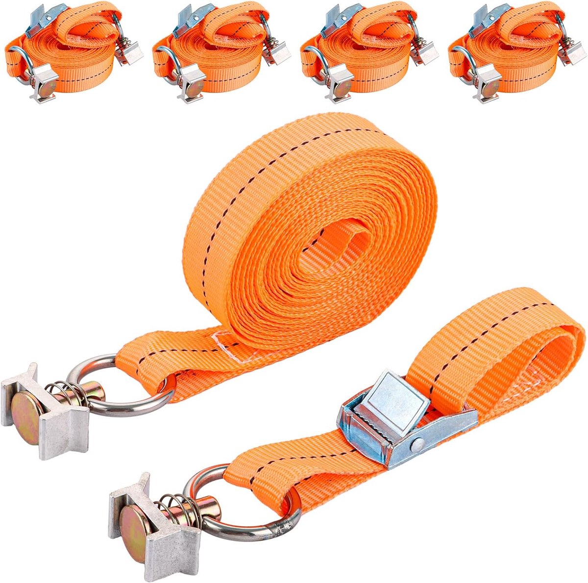 Spanbanden Set - Sjorbanden Stuurbanden - Veilig Transport - Sterk Polyester Materiaal - 5 Meter Lengte - Neon Oranje