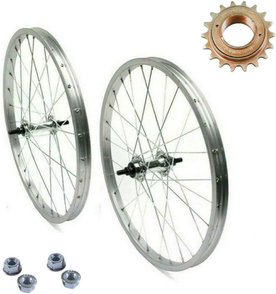 Compleet Fietswiel Set 20 Inch Voor en Achter met 16 Tands Vrijloop voor Stadsfiets en MTB