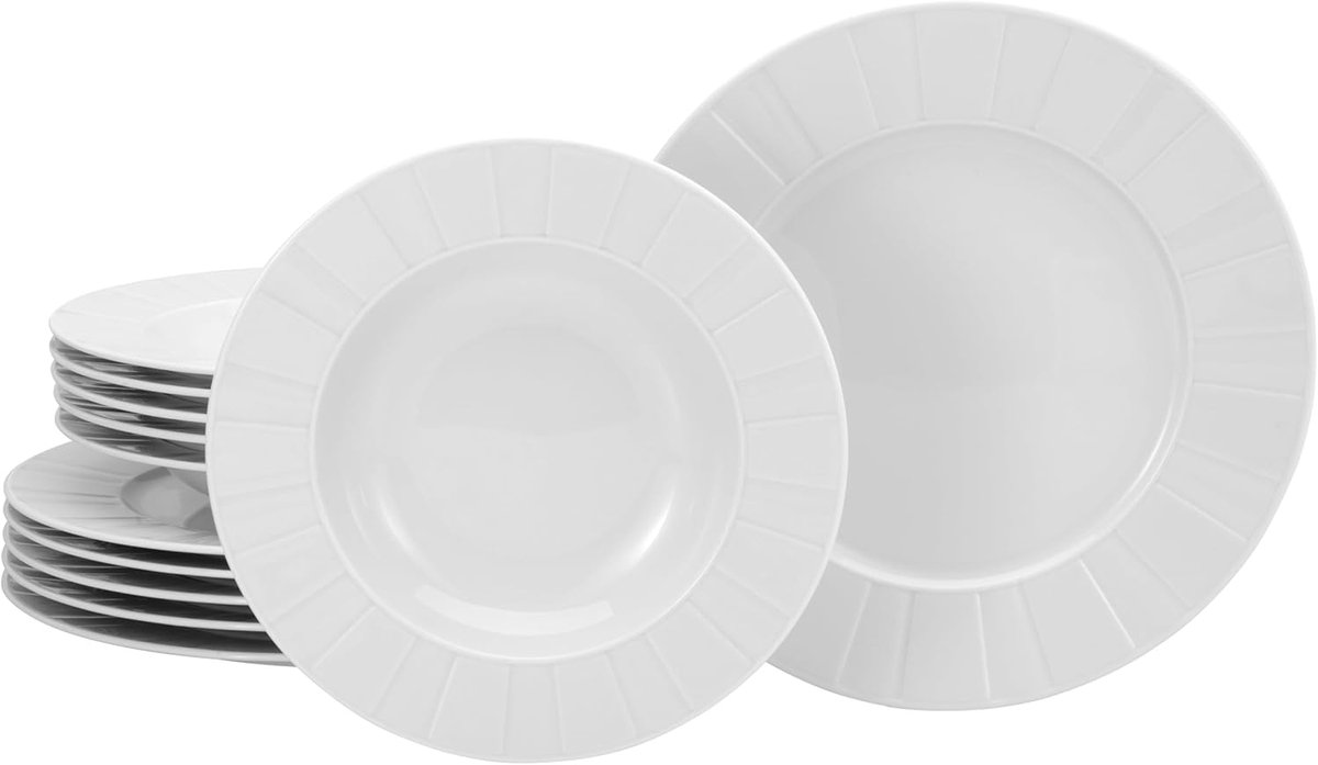 12-Delig Porseleinen Tafelservies Set Wit - Vaatwasserbestendig