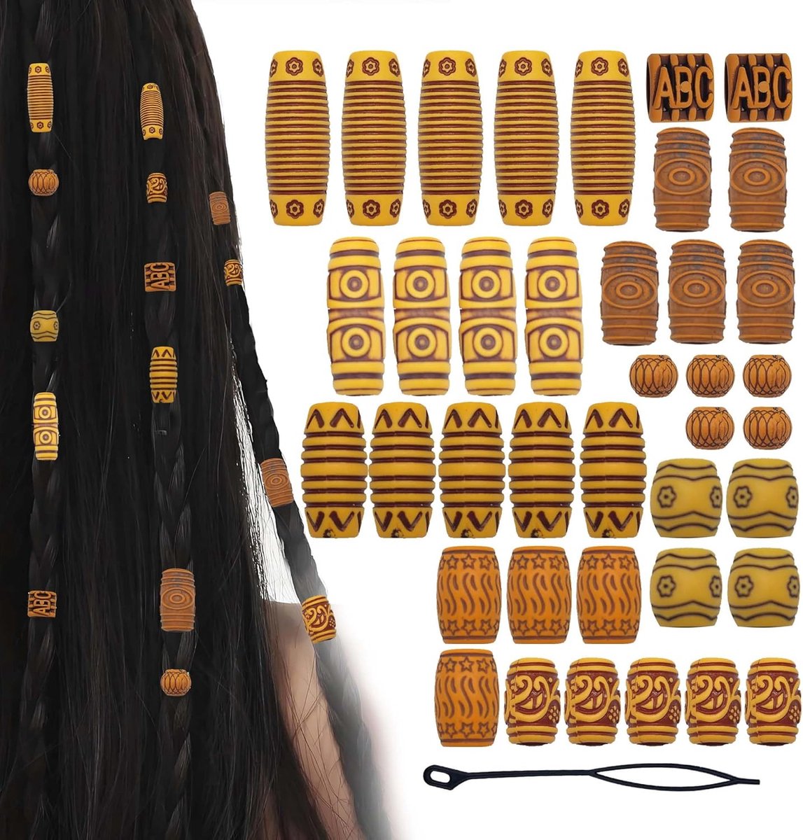 39 Stuks Haarvlechtaccessoires Imitatie Hout Kralen voor Mannen en Vrouwen