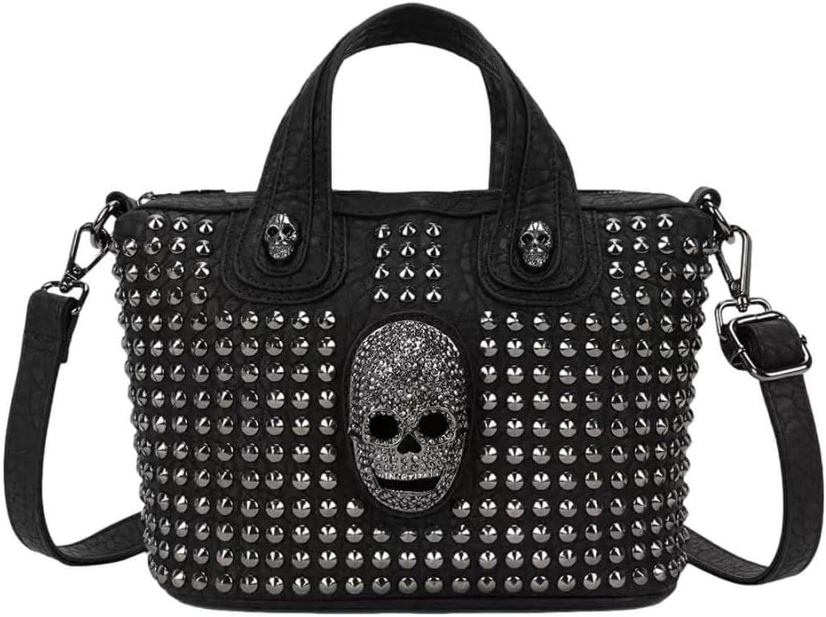 Gothic Schoudertas Dames met Schedel en Zilveren Studs - Imitatieleer