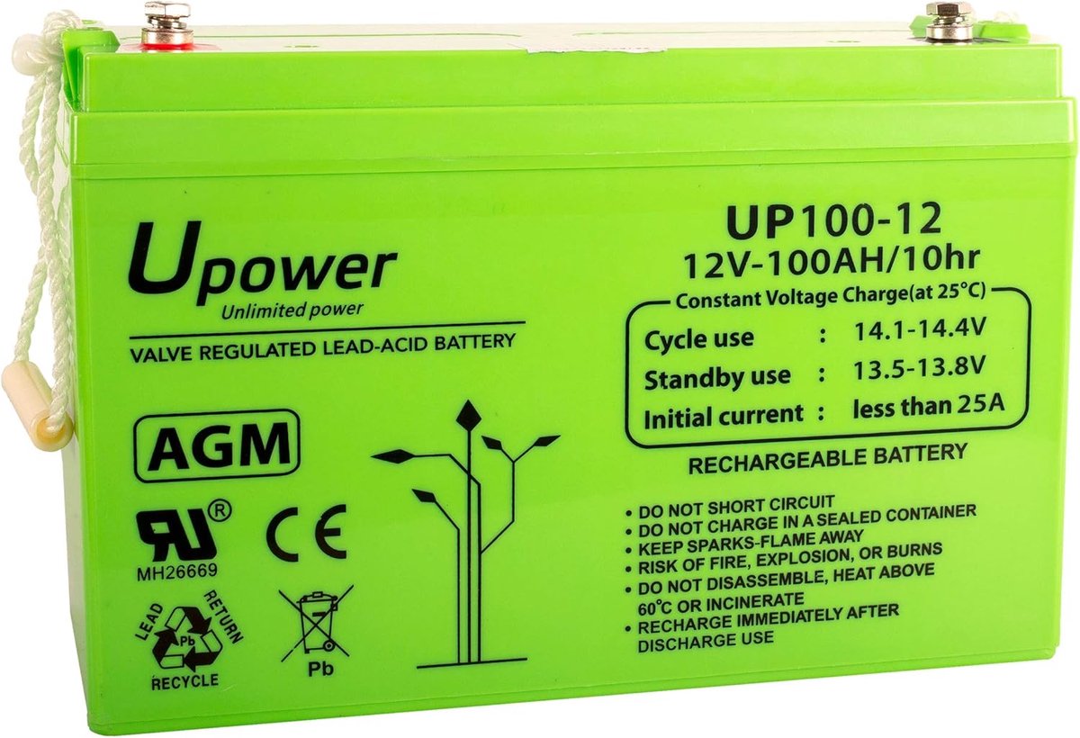 AGM Batterij - Oplaadbare Accu - Universeel Gebruik - Onderhoudsvrij en Verzegeld - 12V 100Ah