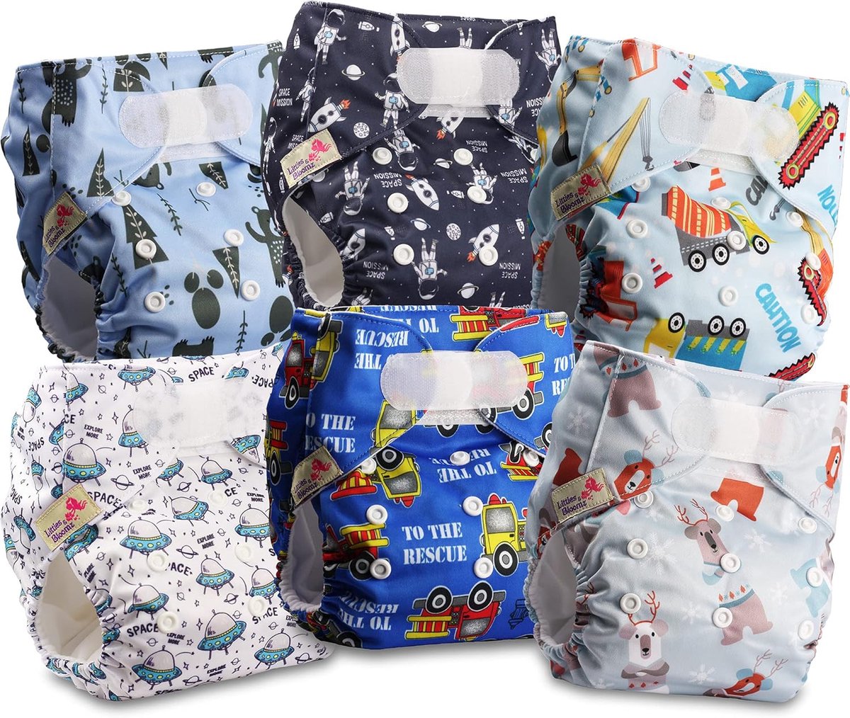 6 Herbruikbare Baby Luiers Maat Verstelbaar - Wasbaar Pocketluier met Drukknopen