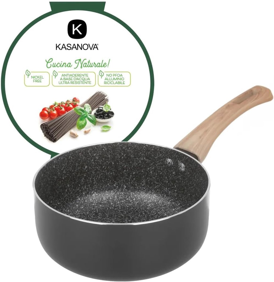 Kookpan met antiaanbaklaag en houtlook handvat