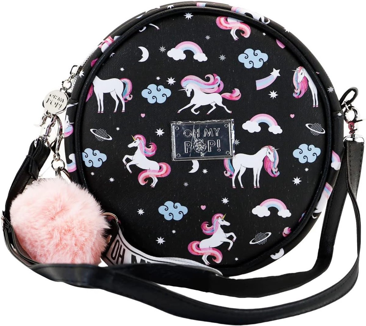 Ronde Dames Schoudertas - Crossbody Tas met Unicorn Print