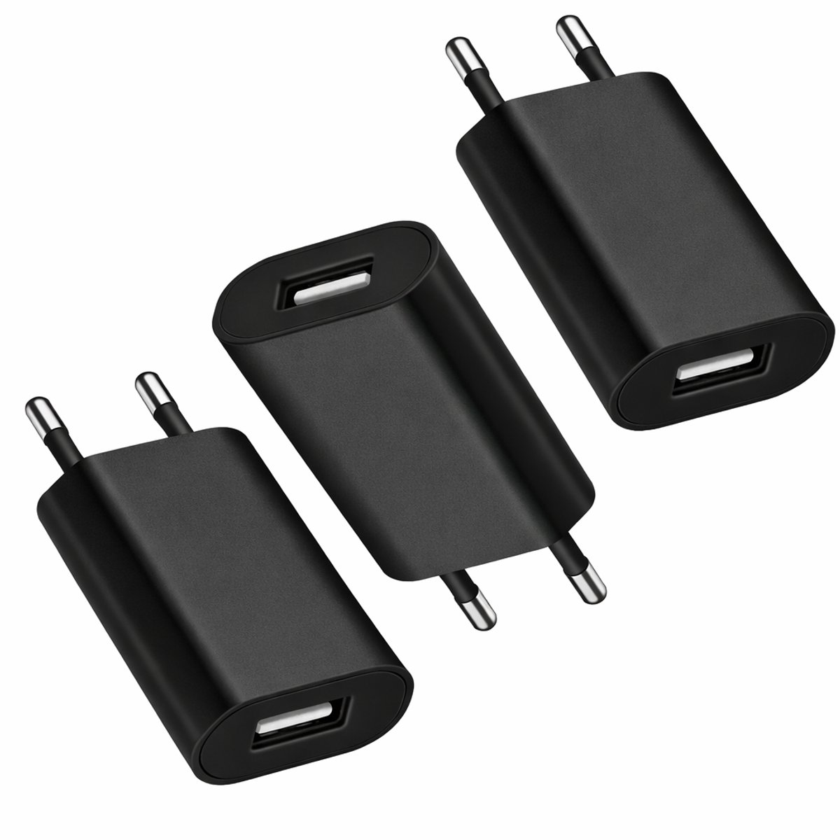 Gmedia - 3 stuks - Universal USB adapter - USB-A adapter - USB stekker - USB lader - Blokje - Universeel - Zwart