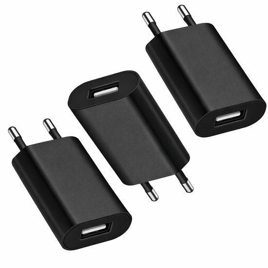 Gmedia - 3 stuks - Universal USB adapter - USB-A adapter - USB stekker - USB lader - Blokje - Universeel - Zwart
