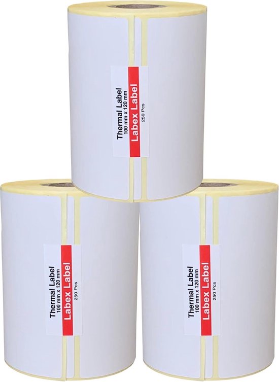 Thermische Etiketten 100x80 Mm – 1200 Stuks (3 Rollen) – Direct Thermisch, Zelfklevend, Sterk Hechtend, Ideaal Voor Verzending En Barcodes