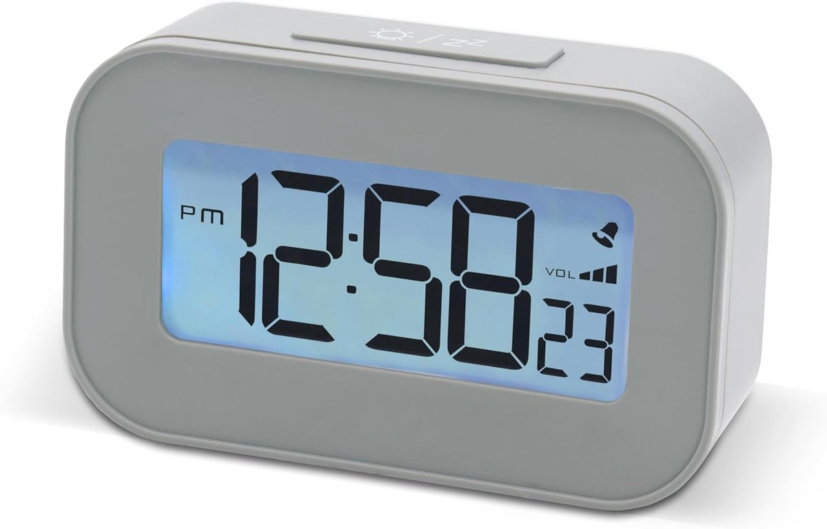 Digitale Wekker - LCD Klok - Wakker Worden - Instelbaar Volume - 9.1 x 3.81 x 5.6 cm - Grijs