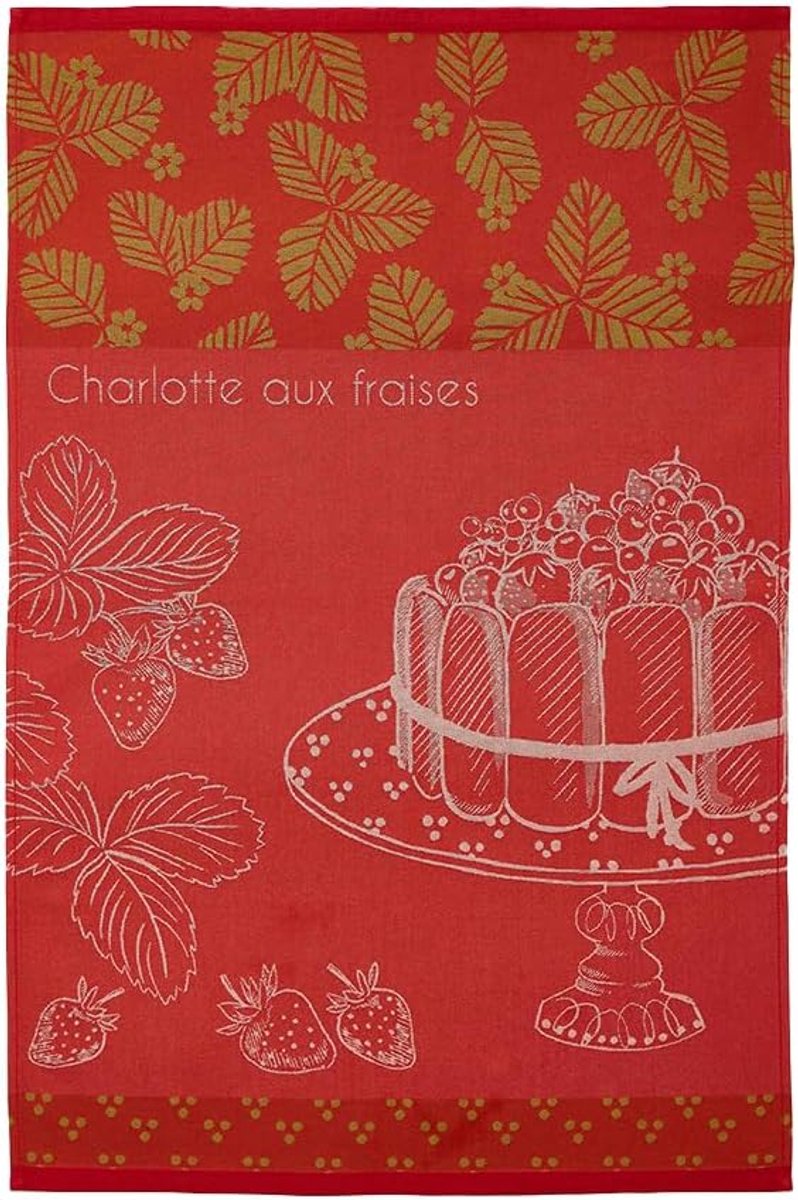 Absorberende Jacquard Theedoek Katoen met Aardbeien Dessins - 50 x 75 cm