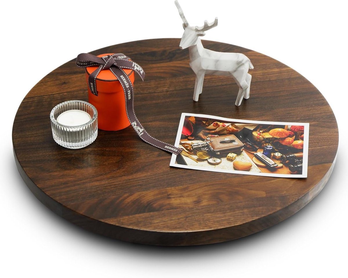 Ronde Houten Draaiplateau 38 cm - Grote Walnoothouten Serveertafel