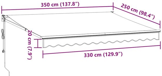 vidaXL - Auvent - extensible - 3,5x2,5 - m - tissu - et - aluminium - anthracite - et - blanc