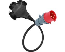 Stroomadapter - Krachtstroom Verdeler - Veilig Stroom Verdelen - IP44 Spatwaterdicht - 16A 400V naar 230V - Zwart