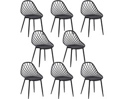 Set van 8 Moderne Zwarte Eetkamerstoelen met Metalen Poten v